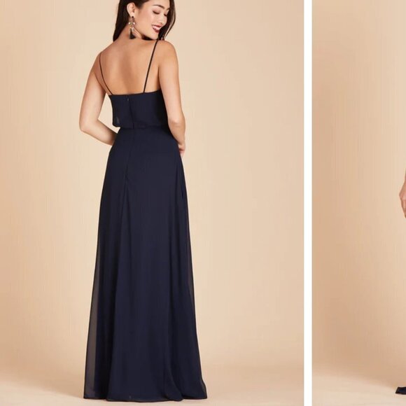 𝅺Birdy Grey Gwennie Navy Chiffon Blouson Spaghetti Strap Maxi Dress Size XS - Picture 4 of 14